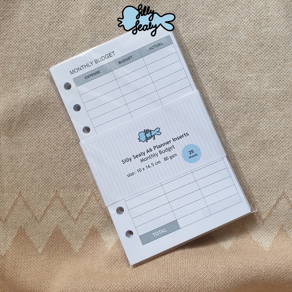 

Monthly Budget - Silly Sealy A6 Insert Isi Binder Loose Leaf