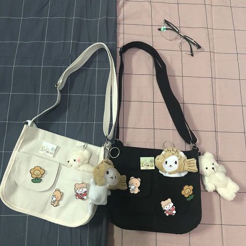 ◘◐Harajuku Jepang lucu vintage girl messenger bag Korea ins retro tas kanvas kelas siswa berkapasitas besar