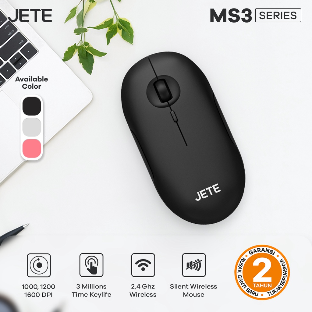 Wireless Silent Mouse with USB Receiver JETE MS3 | Silent Mouse - Garansi 2 Tahun