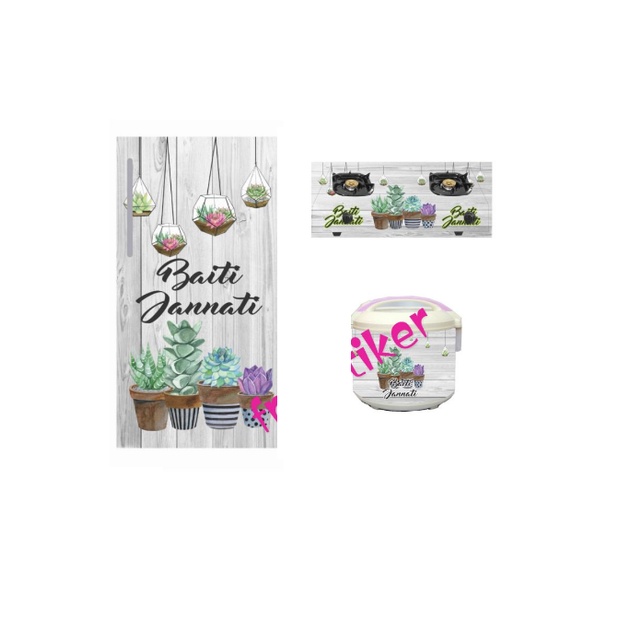 WALLPAPER STIKER KULKAS 2 PINTU KOMPOR 2 TUNGKU DAN MAGICOM KAKTUS GLOWING