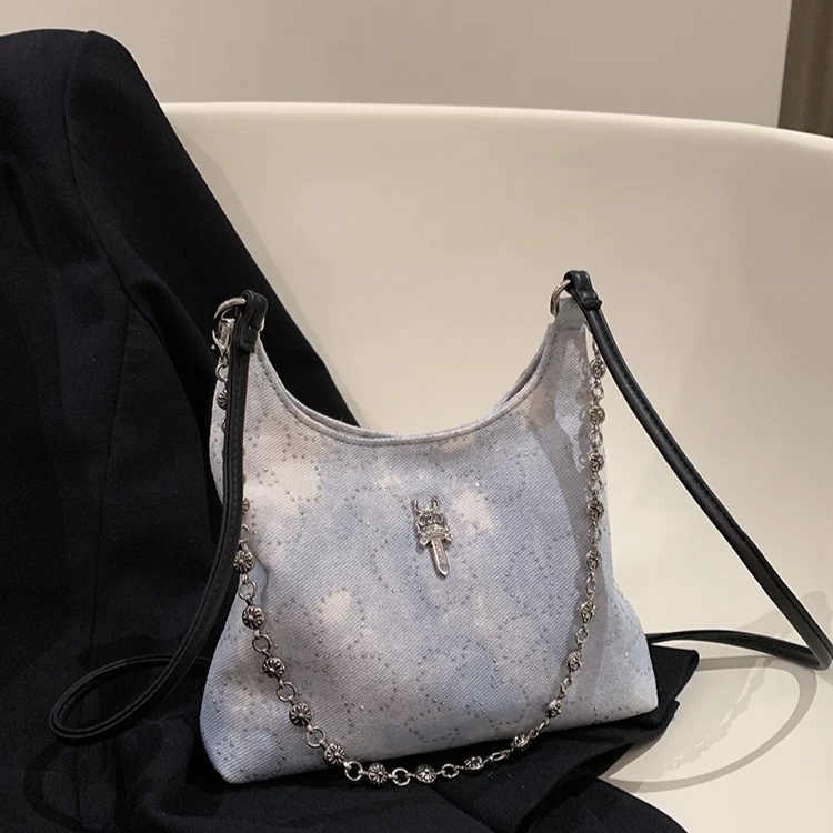 Suhao South Wind Chio2nd Tote Bag Wanita 2022 Serbaguna Baru Musim Panas Kapasitas Besar Denim Satu Bahu Messenger Bag