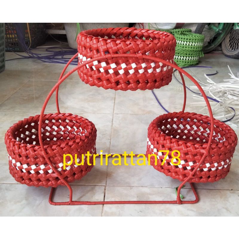 keranjang bawang / keranjang bawang susun3 lingkar rotan sintetis  termurah