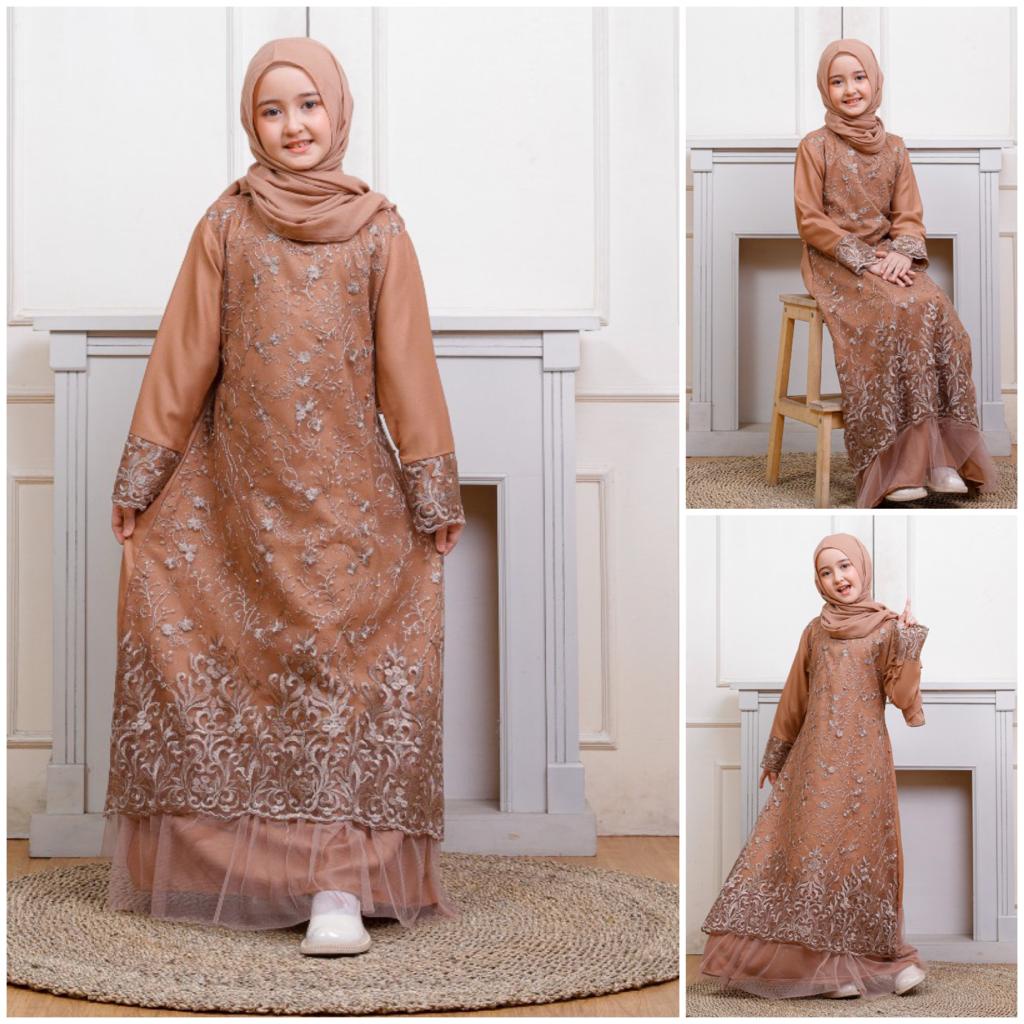 (Pasti RealPict) GAMIS NAFSI MAXI ANAK TANGGUNG 9-12th NAZWA DRESS MUSLIM REMAJA BRUKAT TILE BORDIR