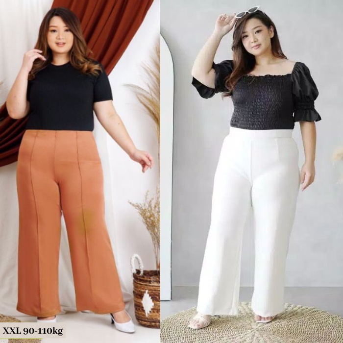 Celana Kulot Highwaist Wanita BIGSIZE JUMBO 90-110kg Bahan Scuba PREMIUM