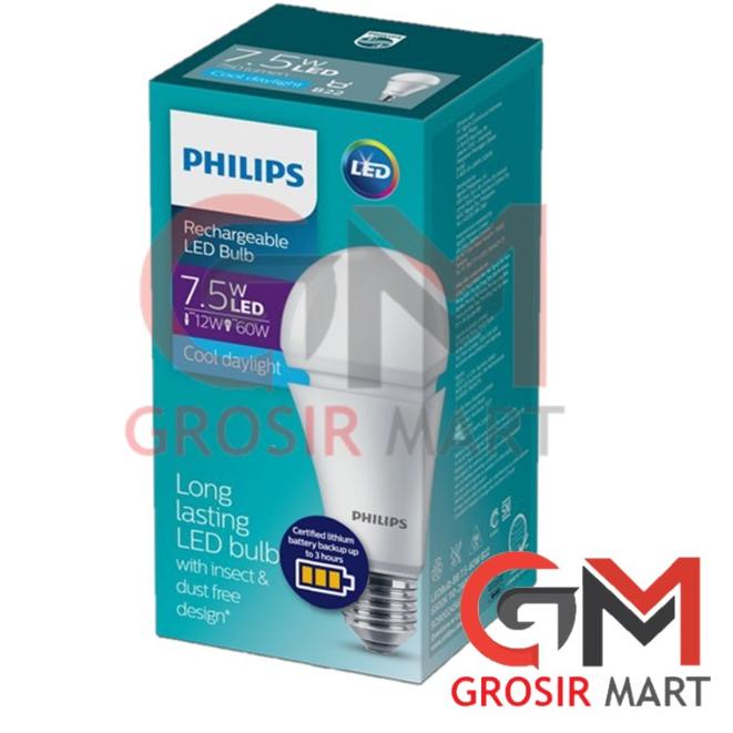 [PTK.18Oc22d] Philips EMERGENCY LED Bulb 7.5W Putih (Lampu Emergensi Rechargeable Battery Cas 7.5 7,