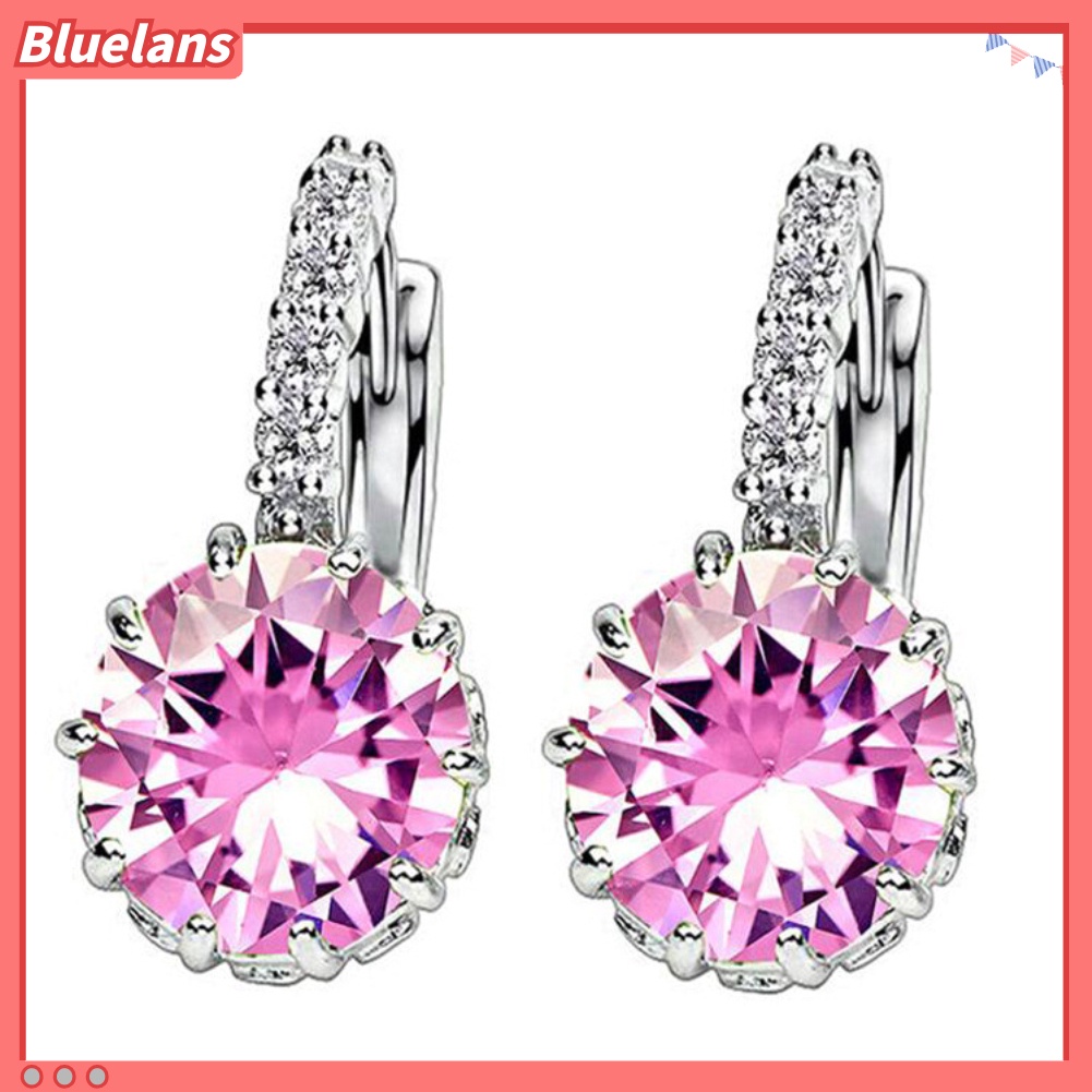 Bluelans Women Round Cubic Zirconia Inlaid Stud Earrings Wedding Engagement Jewelry Gift