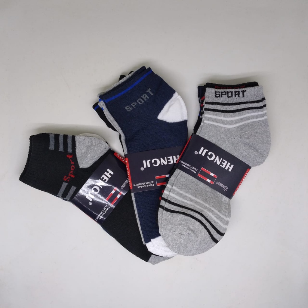 3 pasang kaos kaki olahraga pendek motif sematakaki sport socks import