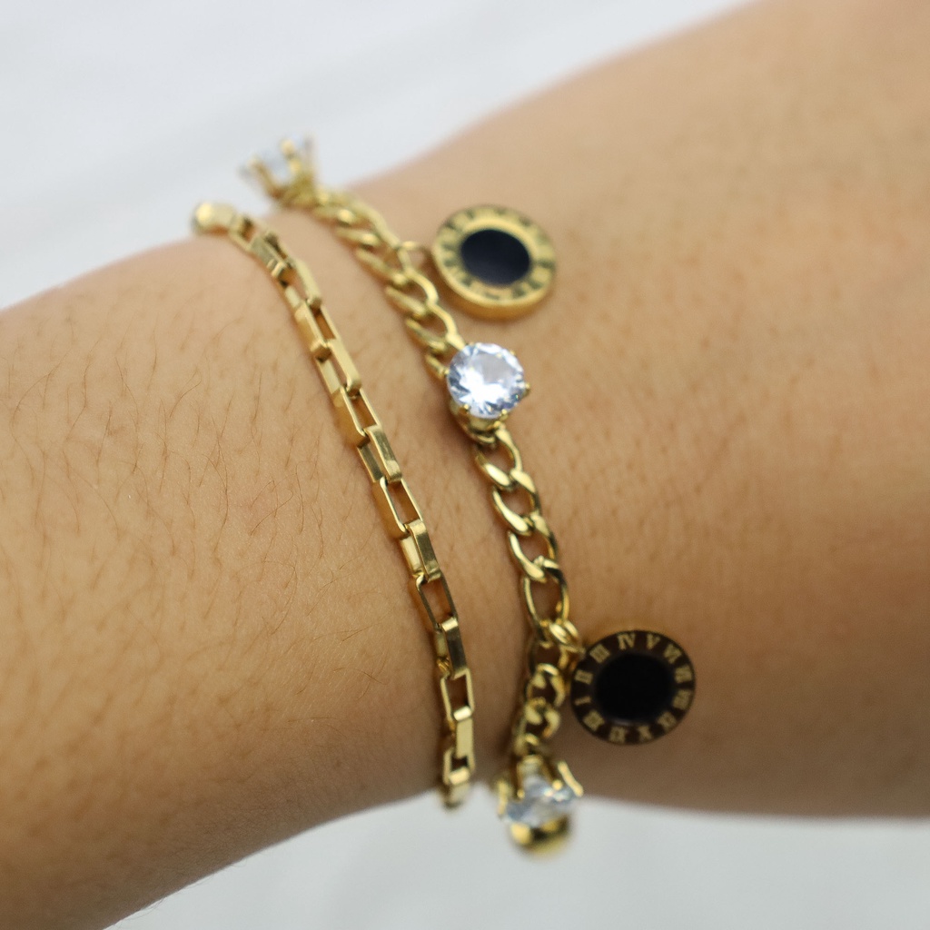 Gelang Tangan bvl romawi zircon titanium anti karat harga grosir bisa COD