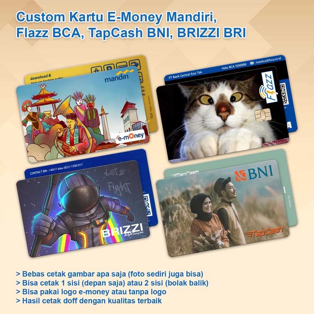 Jual CUSTOM PRINT UV KARTU E MONEY E TOLL E MONEY MANDIRI TAPCASH BNI