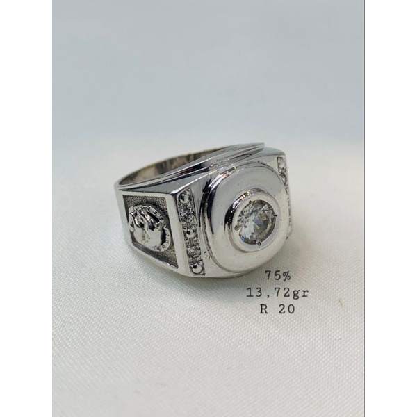 SALE Cincin Cowok Emas Asli Kadar Putih 75% 750 Batu Permata Motif Kuda
