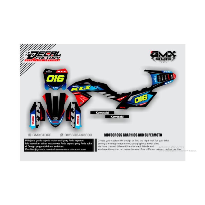 DECAL KLX BF D TRACKER EXTRAME HITAM PUTIH MERAH