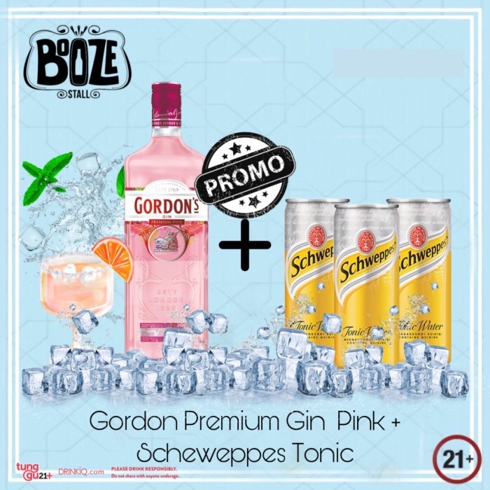 Gordon Premium Pink Gin 750ml + 3 Tonic Water Schweppes