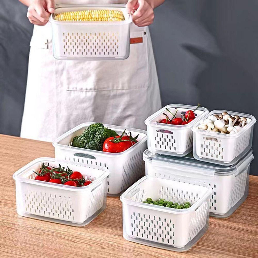 【 ELEGANT 】 Storage Box Portable Plastik Pantry Tempat Sayur Buah Segar Keranjang Makanan Wadah Buah