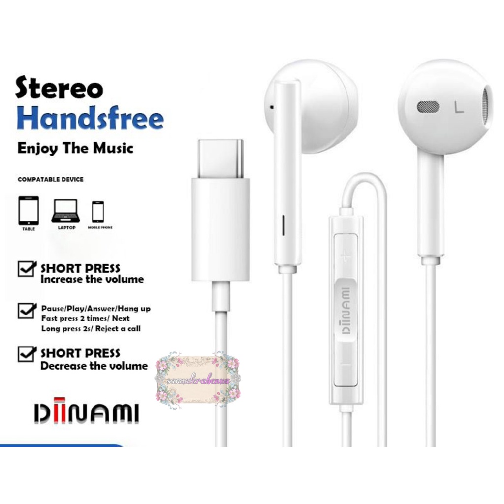 DIINAMI Earphone headsfree Hf Type C Headset Type-C Samsung Xiaomi Oppo Vivo Huawei INFINIX FOR ALL TYPE PLUS MIC ORIGINAL SB4366