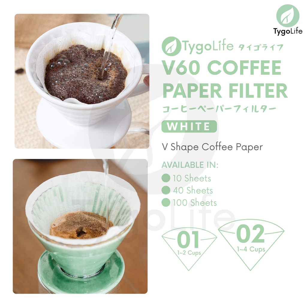 COFFEE PAPER FILTER V60 WHITE BLEACHED V01 V02 FLAT BOTTOM KERTAS FILTER KOPI 10/40/100PCS