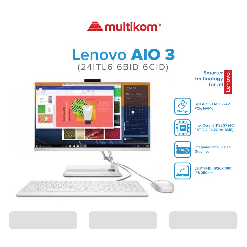 PC AIO LENOVO 3 24ITL6 6BID 6CID i5-1135G7 8GB 512SSD 23.8" IPS DOS