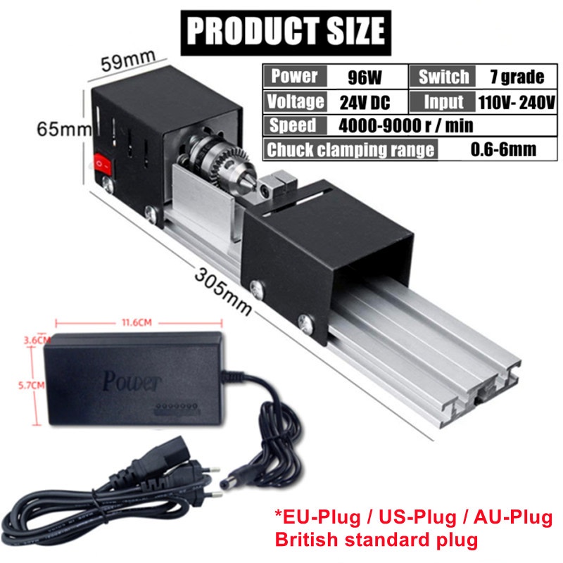 Mesin Bubut Mini Akurasi Stabil 4000 - 8000 RPM Tujuh Catu Daya Kontrol Kecepatan Lathe Wood Metalworking DIY 96W OSSIEAO - 7ROT4HBK