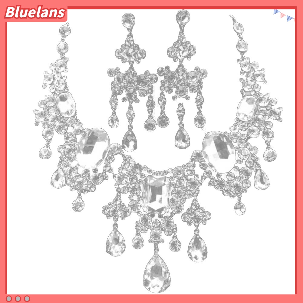 2pcs / Set Kalung Anting Rumbai Full Berlian Imitasi Untuk Pengantin