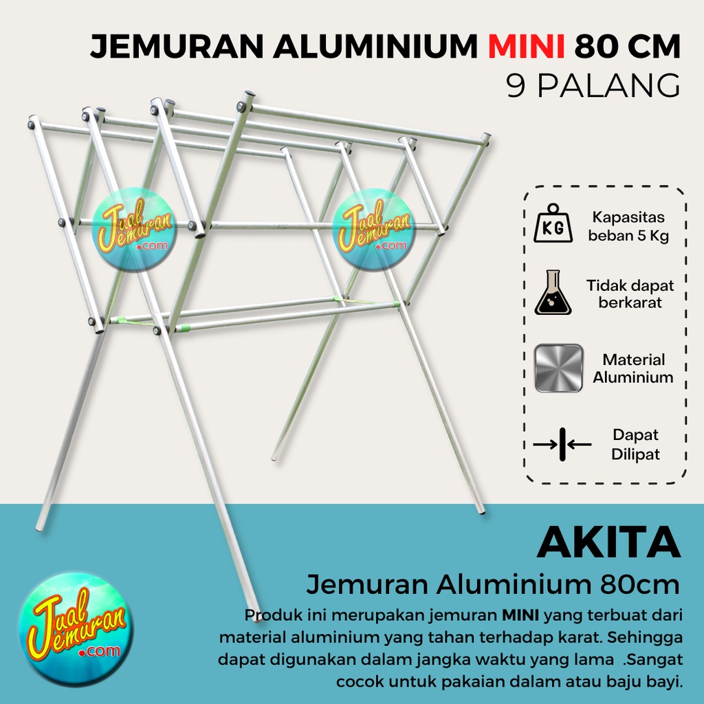 Jemuran Baju Aluminium Lipat Kecil 80 cm Anti Karat Rak Jemur Pakaian MINI