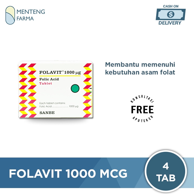 Folavit 1000 Mcg Strip 4 Tablet - Suplemen Asam Folat Ibu Hamil