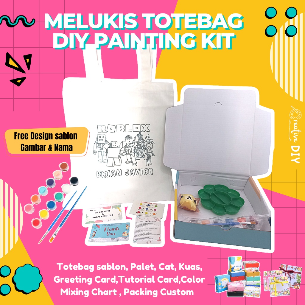 MELUKIS TOTEBAG I TOTEBAG CUSTOM I DIY TOTEBAG PAINTING KIT I KADO UNIK I HAMPERS ULANG TAHUN ANAK