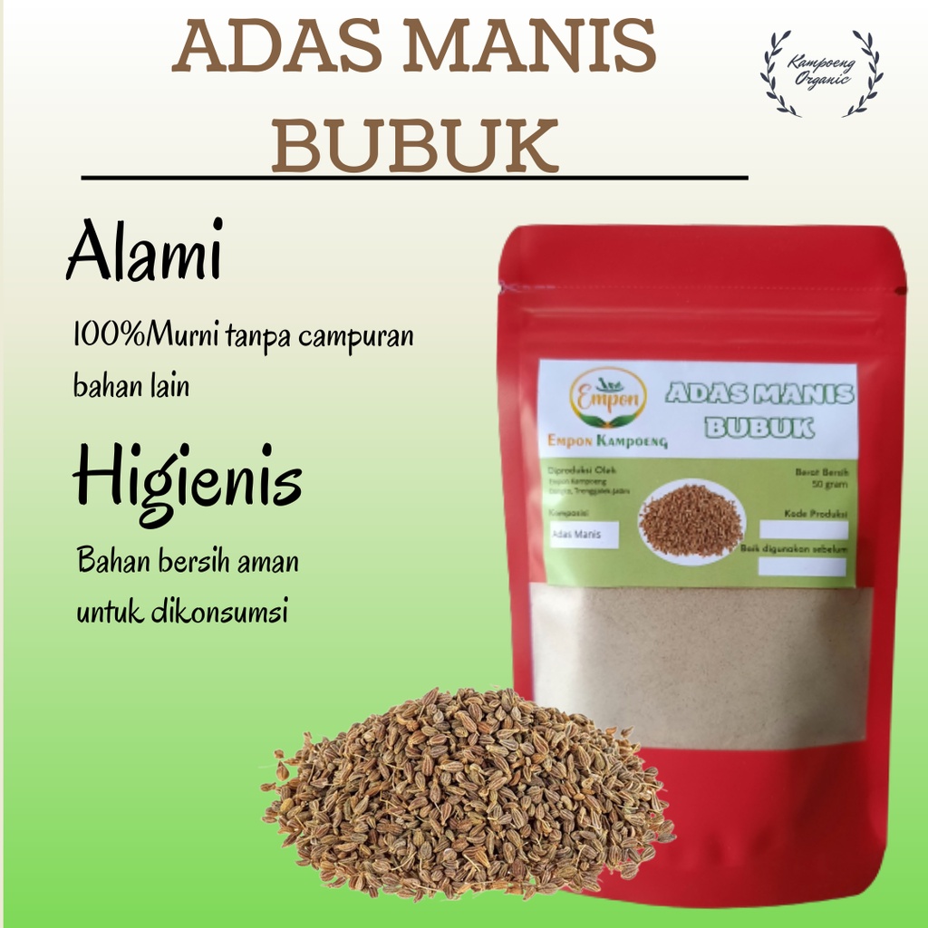 

Biji Adas Manis Bubuk Fennel Seed Powder Organic Minuman Jamu Rempah Herbal Tradisional Serbuk Asli Alami Murni Organik