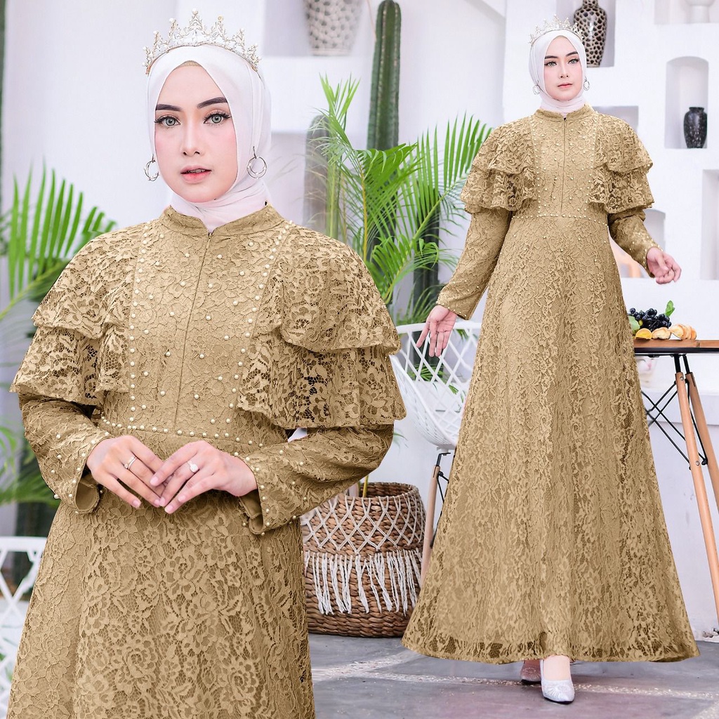 (New Product) Gamis Maxi Camelia/Gamis Full Brukat Tulang/Dress Busui Friendly/Dress Kondangan Remaja dan Dewasa/Fashion Muslim Wanita