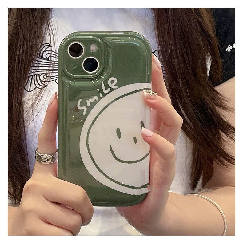 Case Desain Smiling Face Warna Hijau Rumput Untuk IPhone 12 13 11 Pro Max X Xs Max Xr