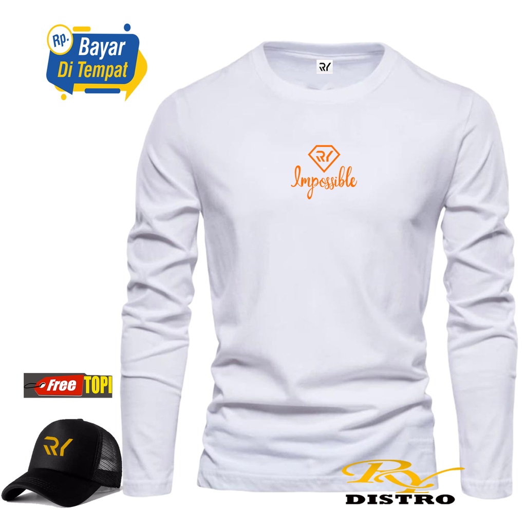 PROMO BUNUS TOPI ... Kaos Lengan Panjang RY Impossible Orange +Topi / Kaos Pria / Kaos Polos