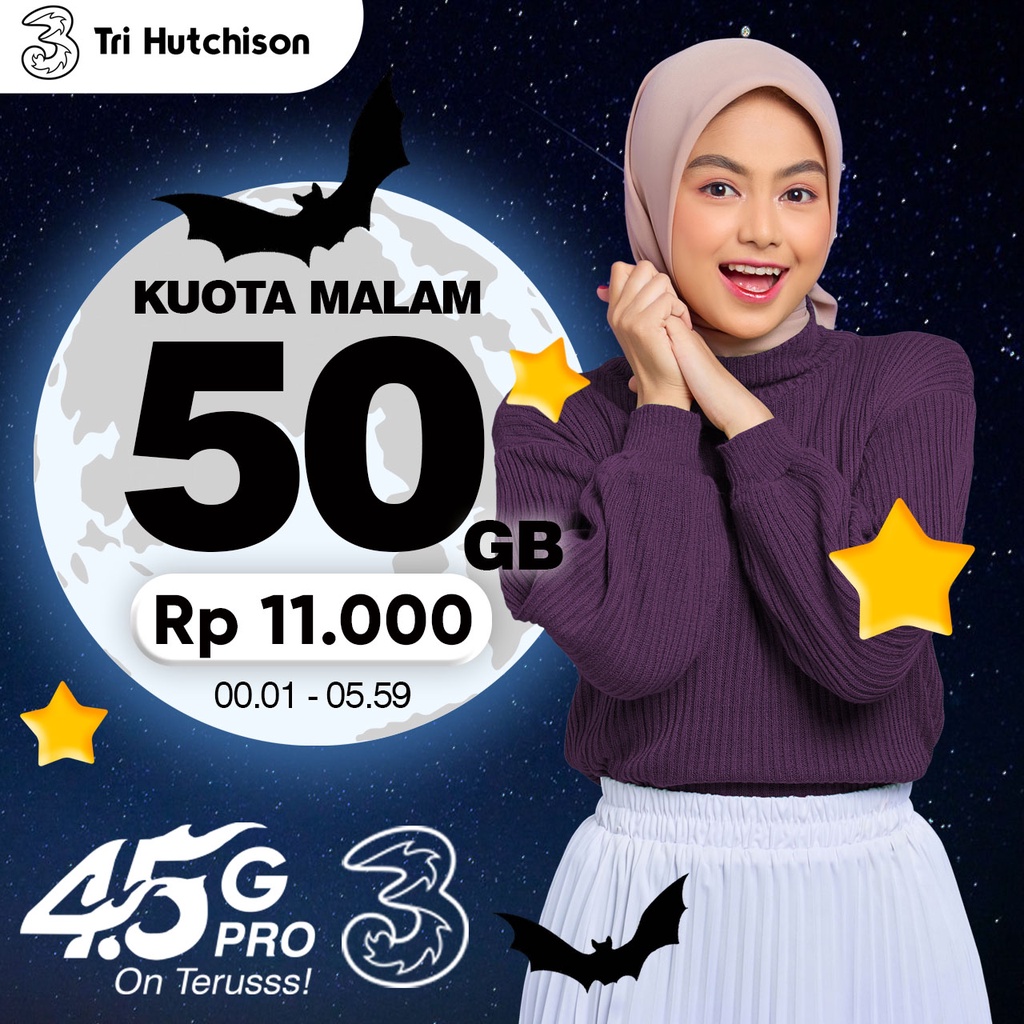 Kuota TRI 50GB - Kuota Malam THREE