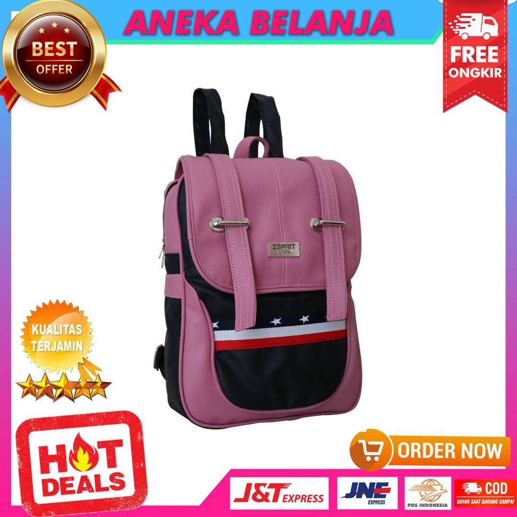 Tas Ransel Perempuan Gendong Warna Pink Backpack Sekolah Modis Gaul Ransel Espirit Tancepan Pink Fashionable