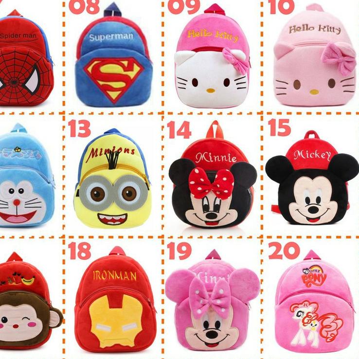 Ariko Shop Tas Ransel Punggung Backpack Anak Balita TK Laki-laki Perempuan Aneka Motif Karakter Lucu