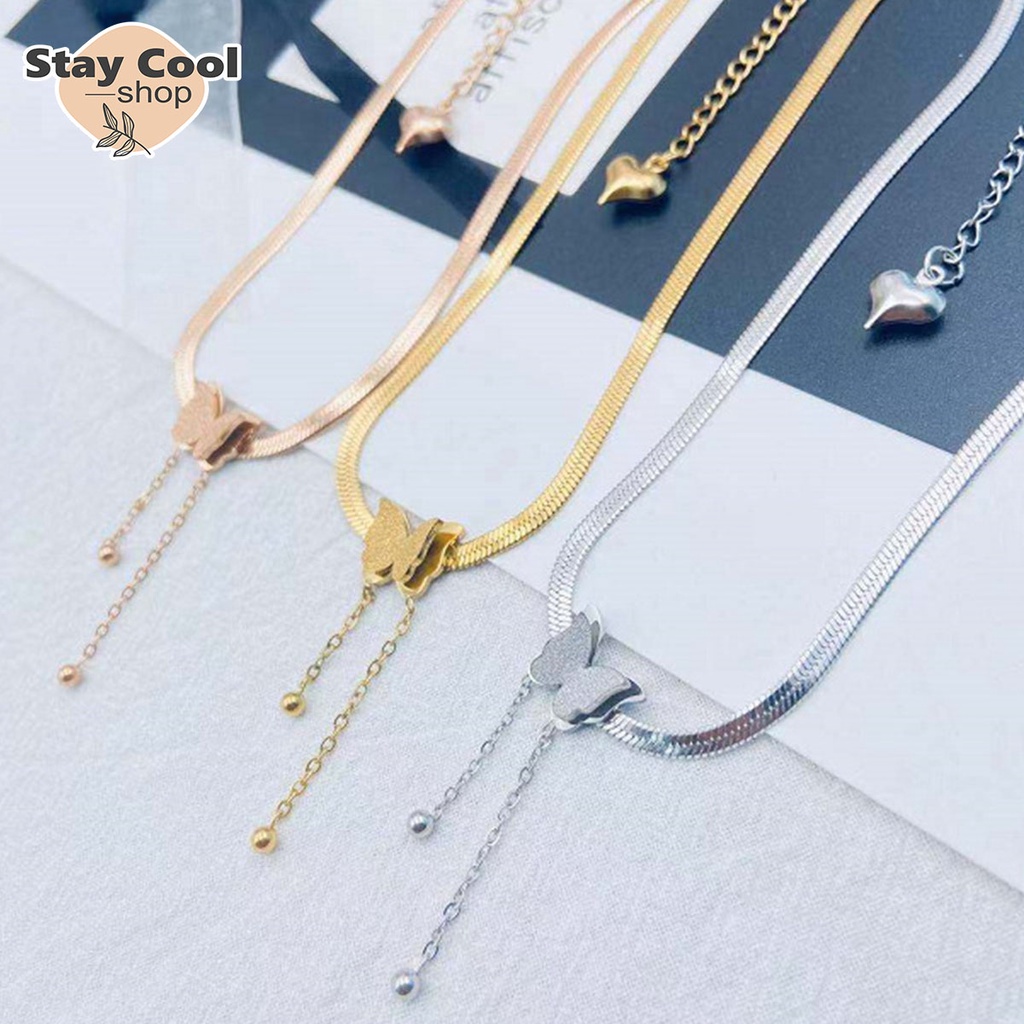 Kalung Titanium Rose Gold Liontin Kupu Kupu Model / Kalung Wanita / Accesories Wanita Kalung Titanium Anti Karat selamanya / COD