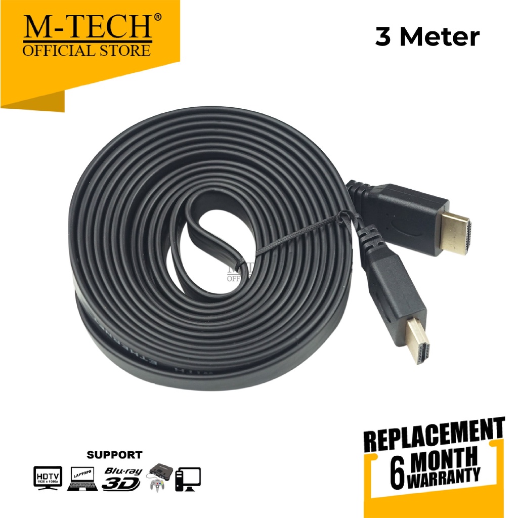 M-TECH Original HDMI Flat V1.4 Kabel HDMI to HDMI Panjang 3M