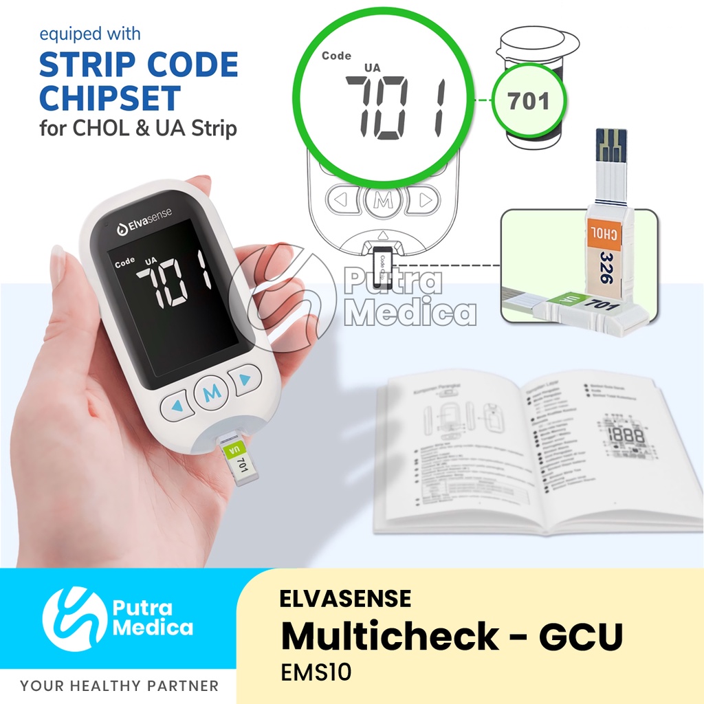 Elvasense 3in1 Multifunction GCU (Glukose, Cholesterol, Urid Acid) EMS10 / Alat Cek Monitor Gula Darah, Kolesterol dan Asam Urat