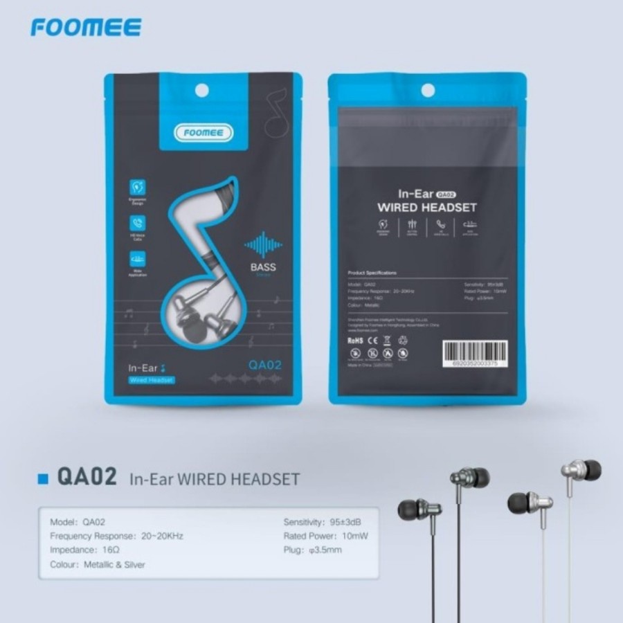 Foomee QA02 in-Ear WIRED HEADSET Super Bass Original Foomee Earphone Berkualitas Suara Jernih QA02