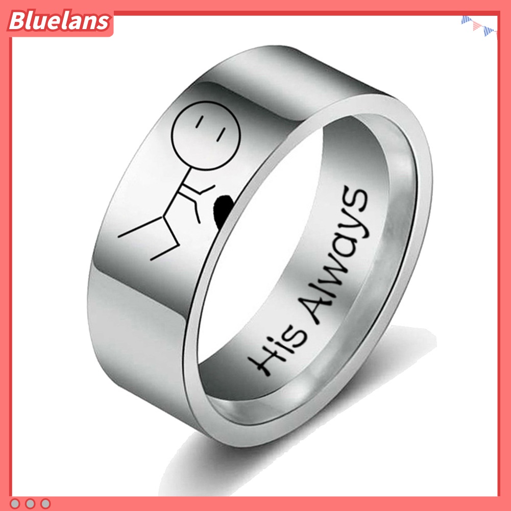 Cincin Desain Kartun Her Forever His Always Abstrak Bahan Stainless Steel Untuk Pasangan