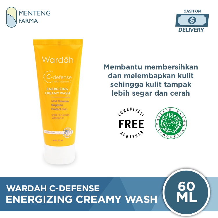 Wardah C-Defense Energizing Creamy Wash 60 mL - Pembersih Wajah Dengan Vitamin C