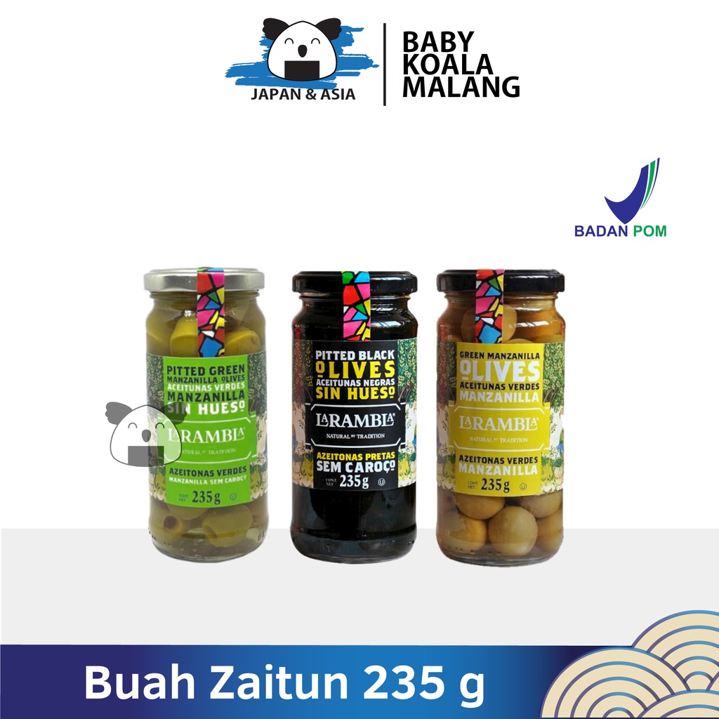 

LA RAMBLA Olives Green Black Buah Zaitun Hijau Hitam 235 g Halal │ Importt Spanyol,.