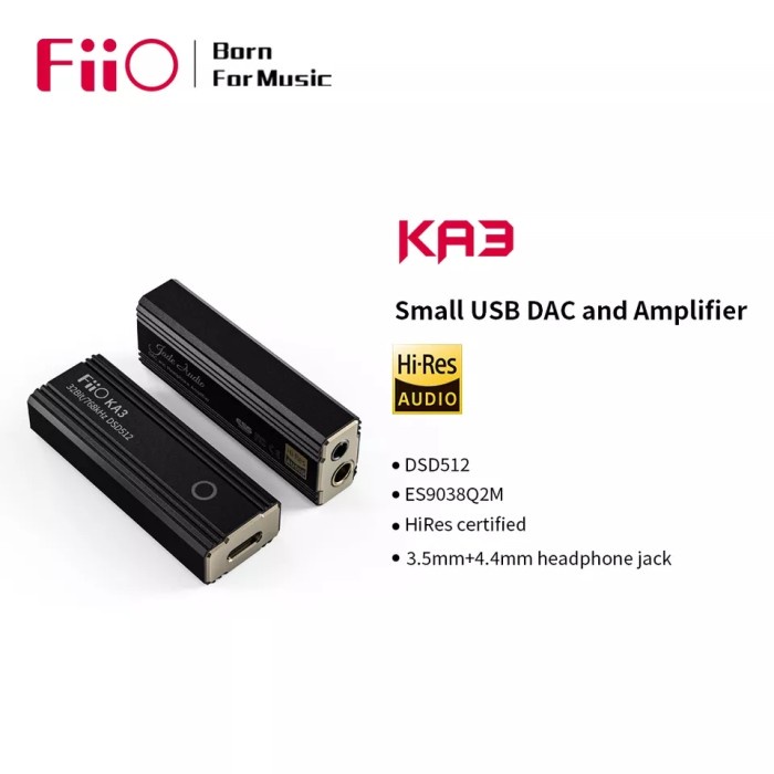 FiiO KA3 Type C 3.5/4.4mm Hi-Res USB DAC Amplifier DSD512 JadeAudio - Hitam