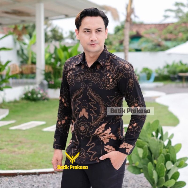 BATIK BOLO DEWO Motif Mahkota Hem Atasan Kemeja Baju Batik Pria Lengan Panjang