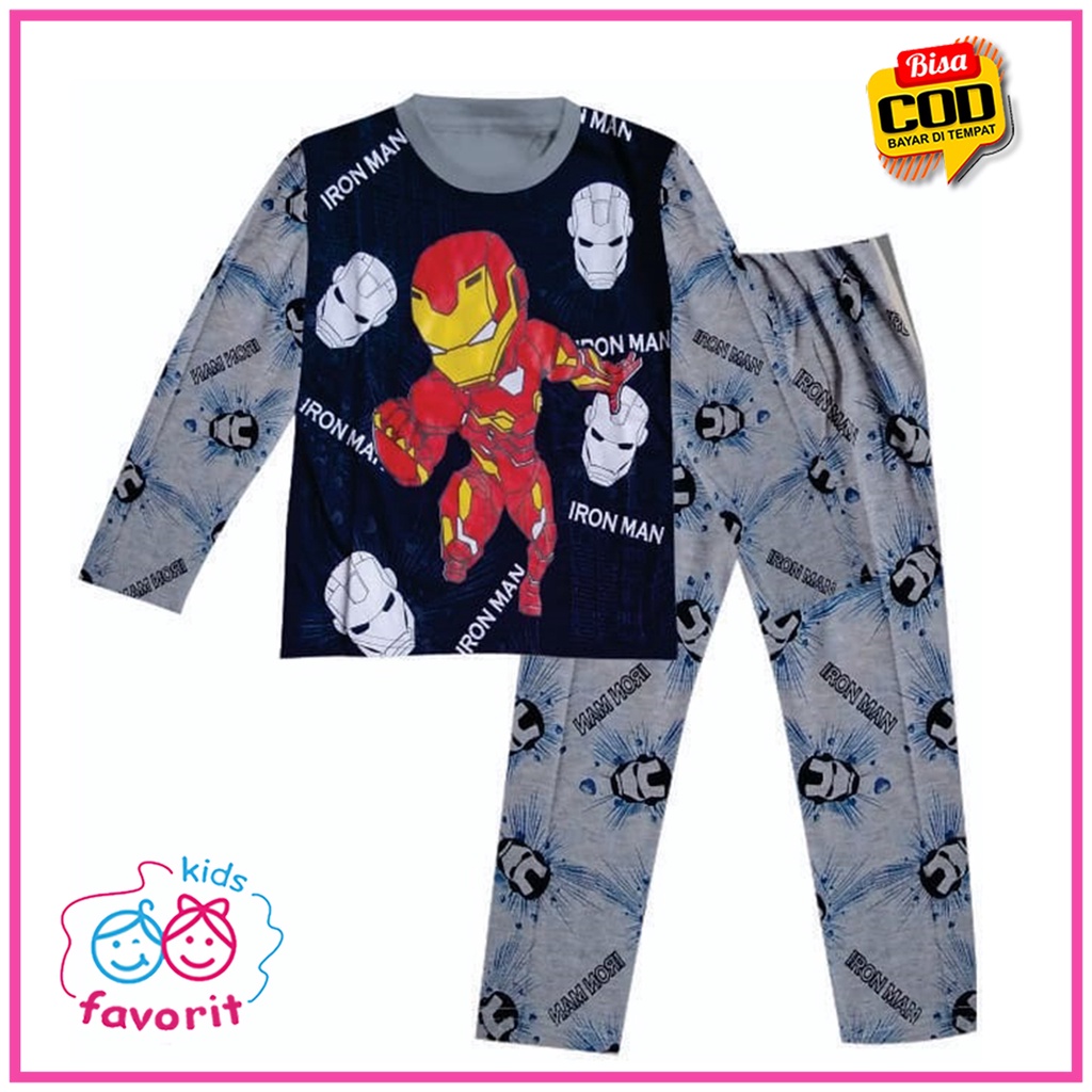 Favorit kids piyama anak laki laki motif iron man Baju tidur anak laki laki 1 tahun - 10 tahun lengan panjang celana panjang