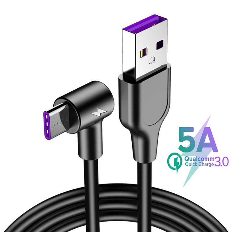 Kabel Data / Charger Usb Tipe C 5A 90 Derajat Fast Charging Untuk Huawei P30 Mate 20 Pro Samsung S10 S9