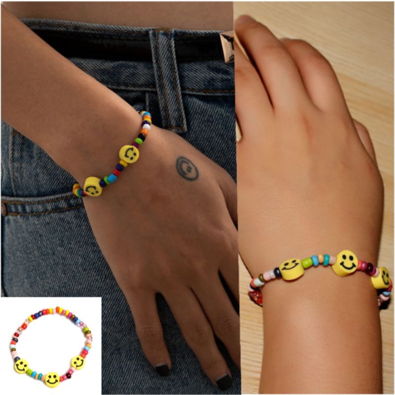 Gelang Manik Wanita Rainbow Smile Mix Beads Warna Campur Pelangi Bohemian Fancy