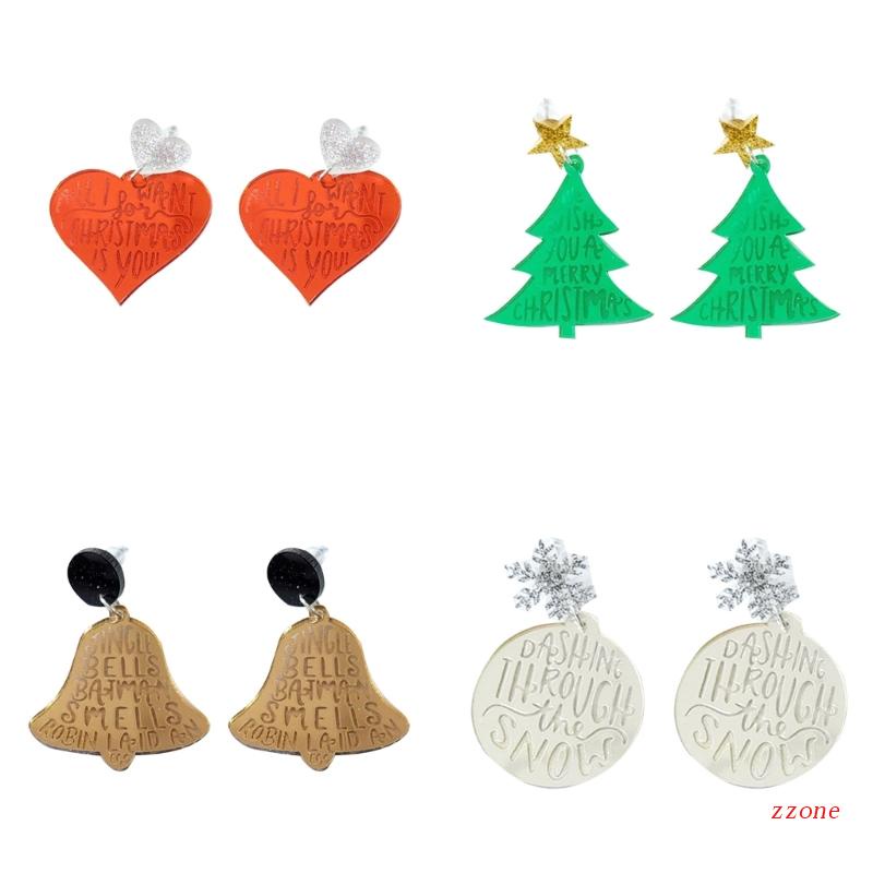 Anting Stud Desain Pohon Natal Hati Lonceng Bahan Akrilik Bening Gaya Vintage Untuk Wanita