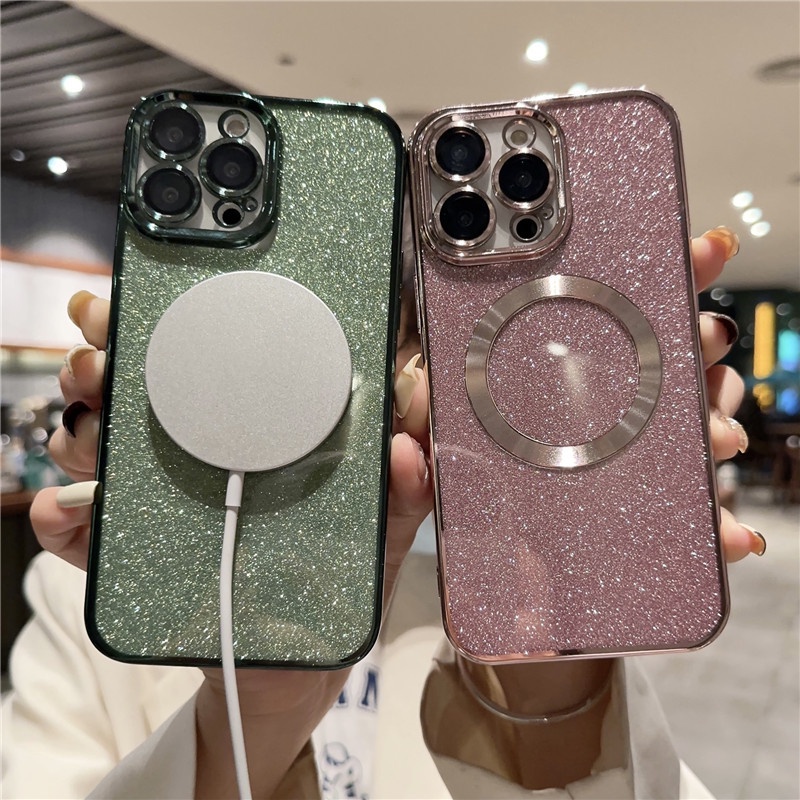 IPHONE Luxury Glitter Transparan Untuk Cas Pengisian Nirkabel Magnetik Untuk Iphone14 13 12 11 Pro Max14 Cover soft casing