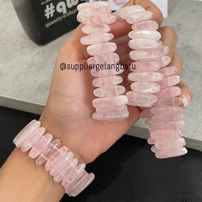 GELANG BATU ROSE QUARTZ nugget pink lucu giok akik natural alami