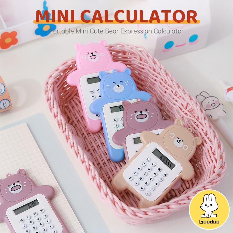 kalkulator mini lucu calculator portabel motif pola beruang 8 digit tombol karet alat tulis kreatif siswa-Goo