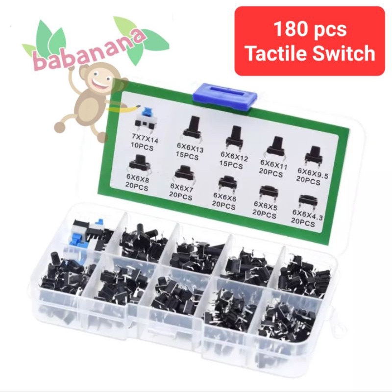 180pcs Tactile Push Button Switch Micro Momentary Tact Assorted Kit