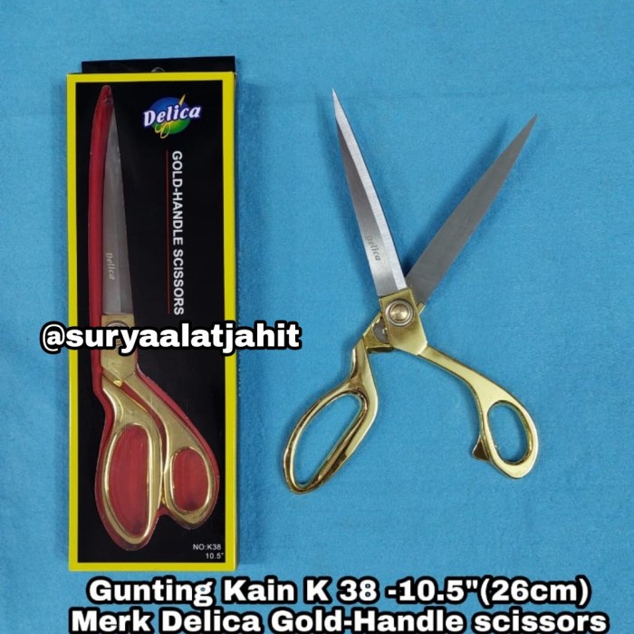 

Jualan Gunting Delica K-38 (10.5Inch=26Cm) Gagang Mas Gold-Handle Scissors Terlaris